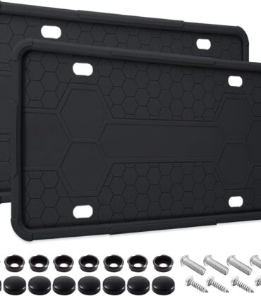 2 Pack Silicone License Plate Frames Black, Car Plate Frame Holder, Universal US Front & Rear Truck Frame Protector Mounting Kit Accessories, Rust Proof, Rattle Proof, Weather Proof (Black)