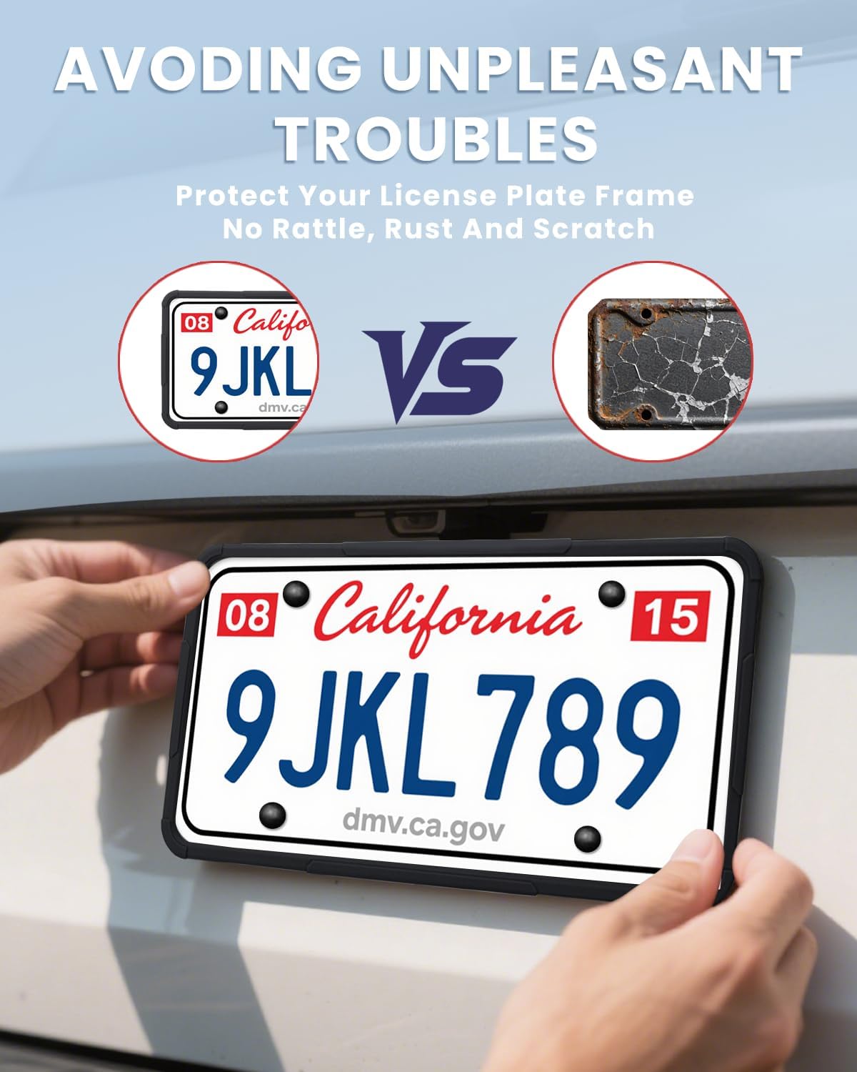 2 Pack Silicone License Plate Frames Black, Car Plate Frame Holder, Universal US Front & Rear Truck Frame Protector Mounting Kit Accessories, Rust Proof, Rattle Proof, Weather Proof (Black) - Image 2