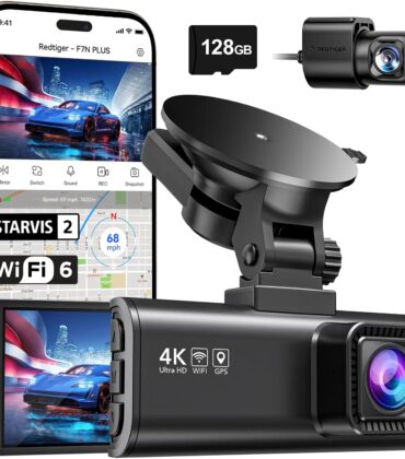 REDTIGER 4K Dash Cam Front Rear, STARVIS 2 Sensor, Free Card Included, 5.8GHz WiFi-20MB/s Fast Download, Dash Camera for Cars with GPS, WDR Night Vision, 170°Wide Angle, 24H Parking Mode(F7NP)